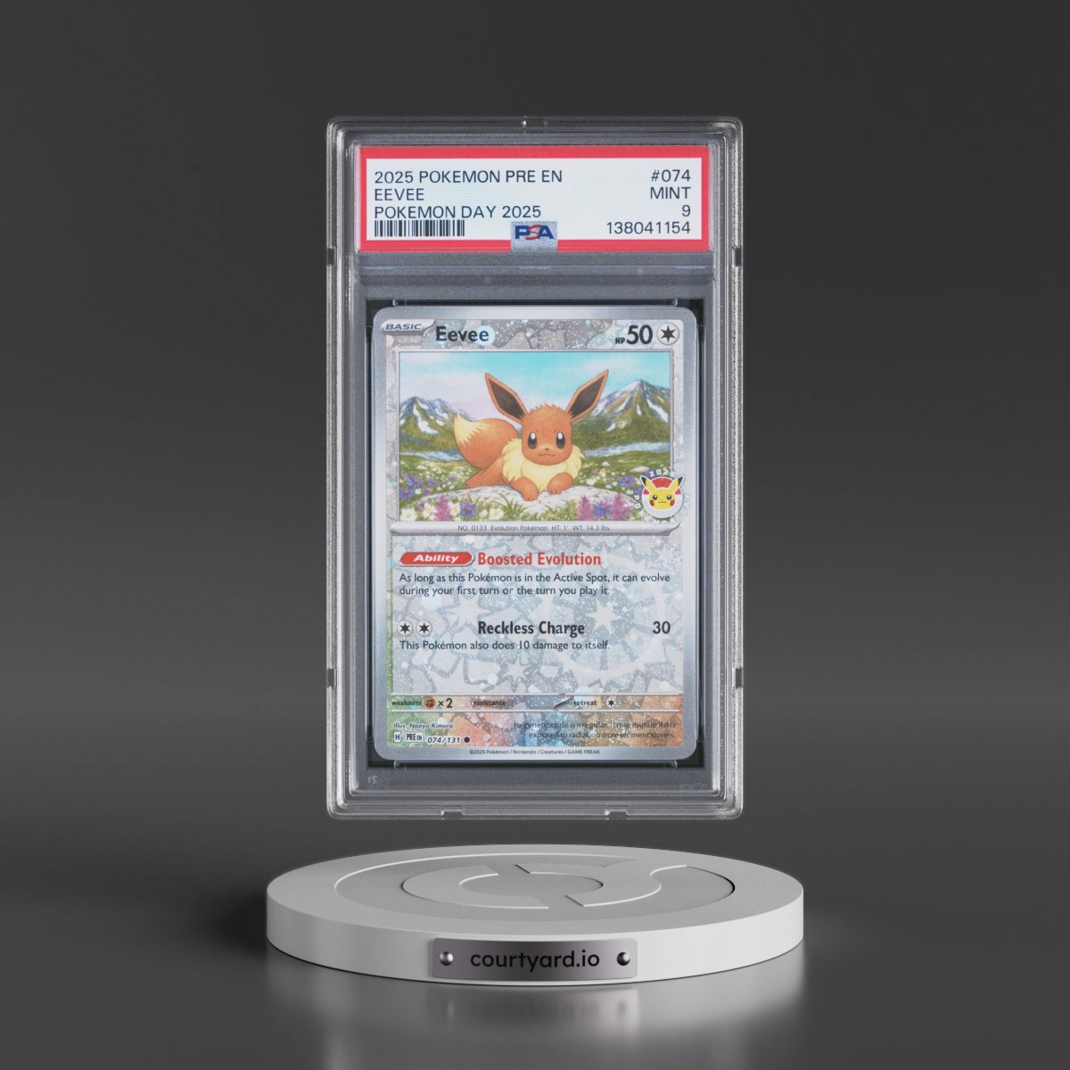 2025 Pokémon Pre EN-Prismatic Evolutions #074 Eevee - Pokemon Day 2025 (PSA 9 MINT)