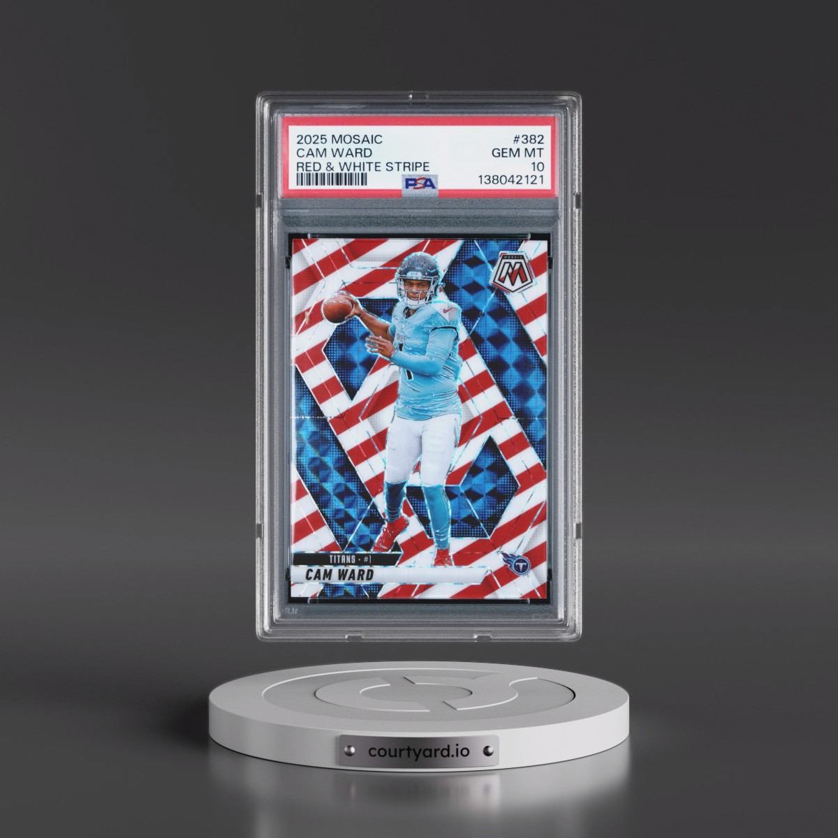 2025 Panini Mosaic #382 Cam Ward - Red & White Stripe (PSA 10 GEM MINT)