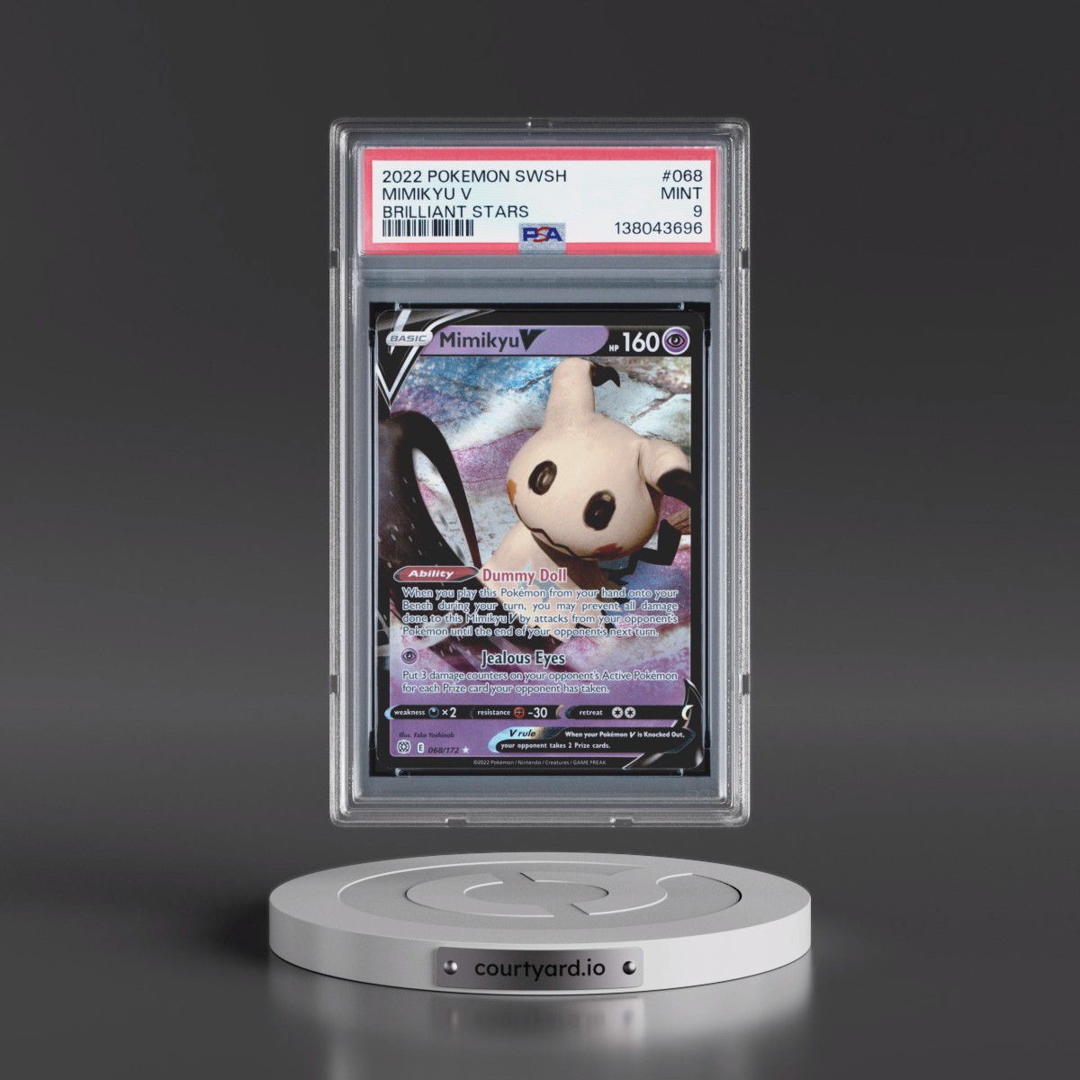 2022 Pokémon Sword & Shield Brilliant Stars #068 Mimikyu V - Holo (PSA 9 MINT)