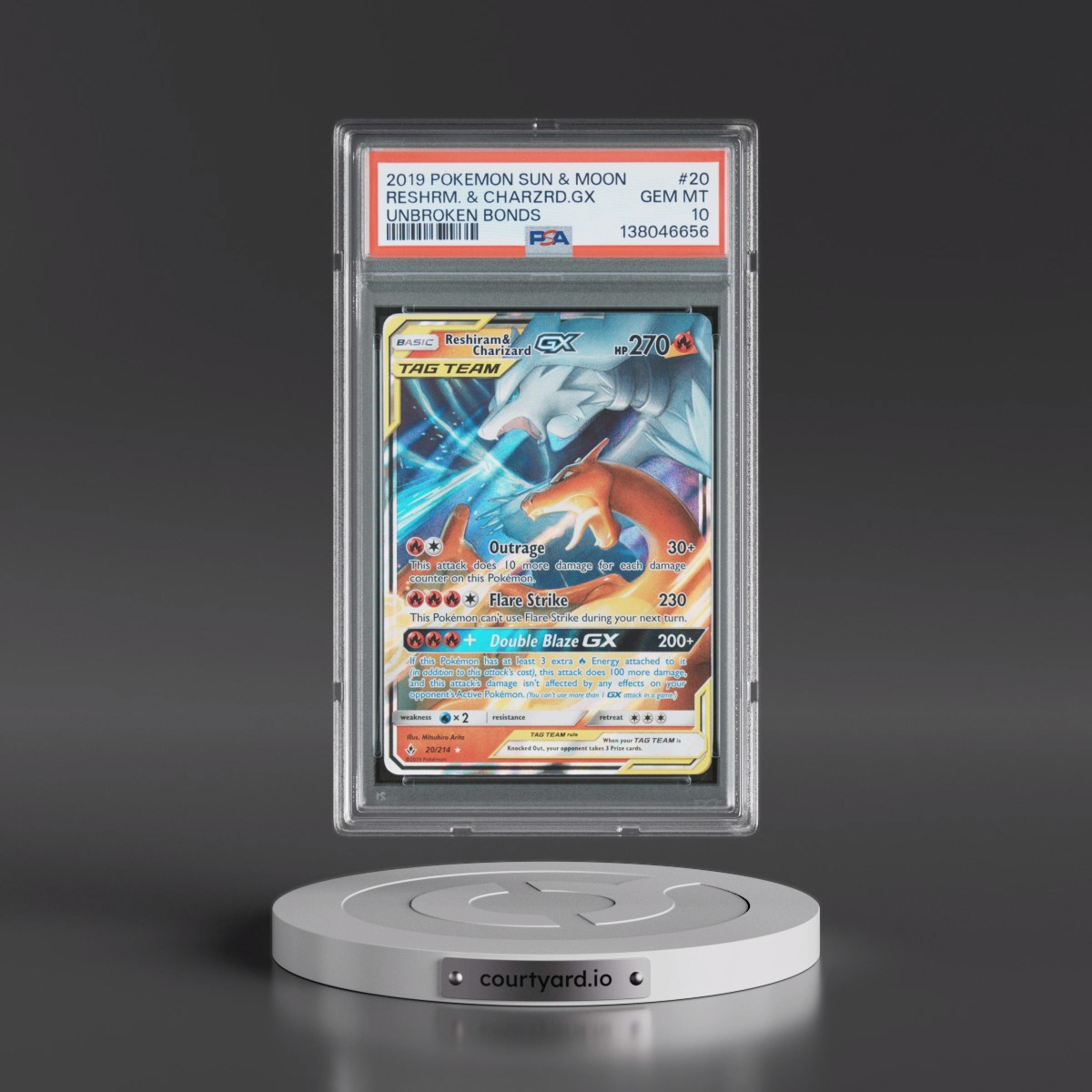 2019 Pokémon Sun & Moon Unbroken Bonds #20 Reshiram & Charizard GX - Holo (PSA 10 GEM MINT)