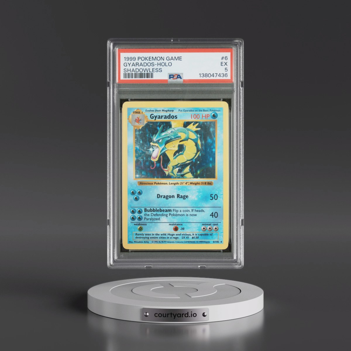 1999 Pokémon Game #6 Gyarados - Holo Shadowless (PSA 5 EX)