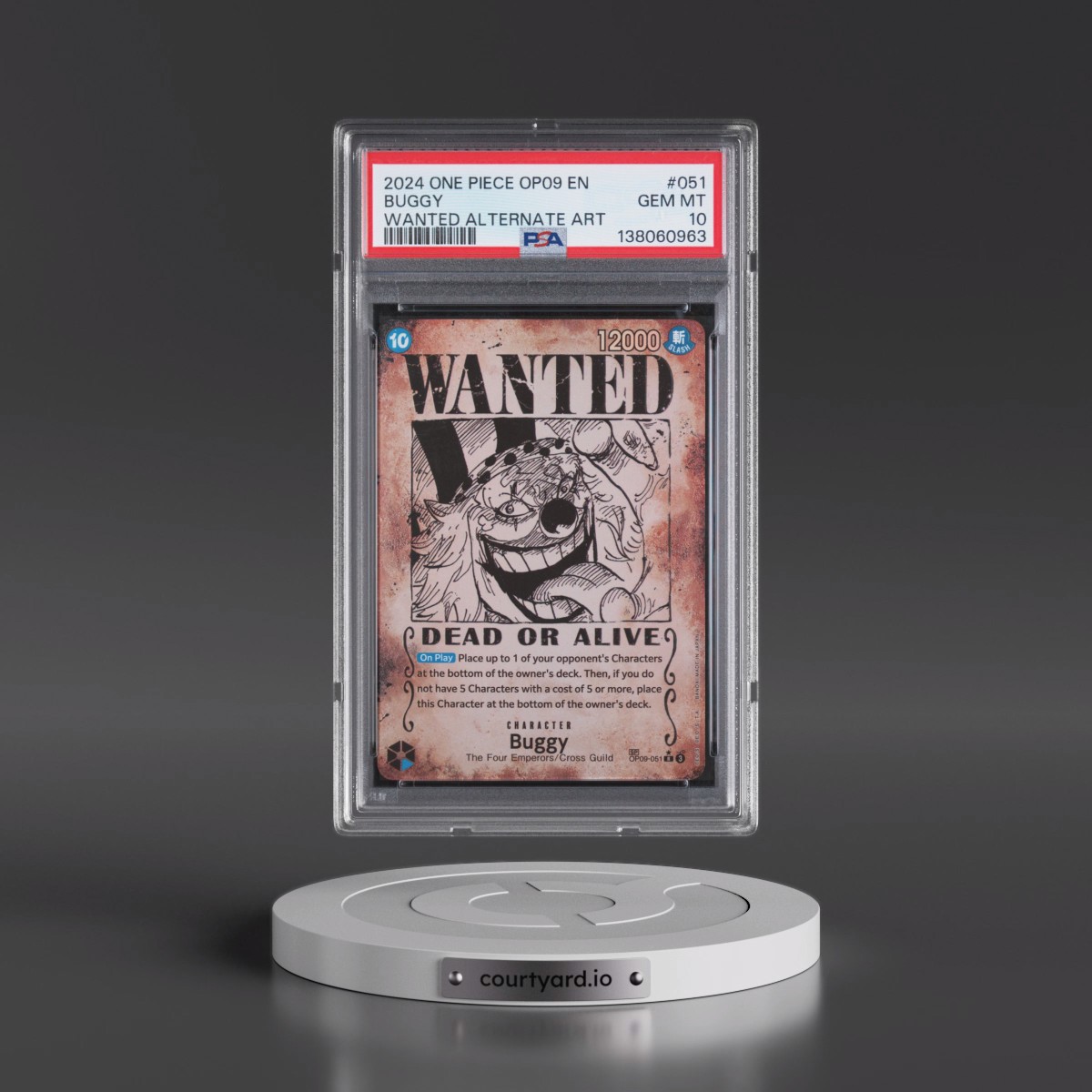2024 One Piece OP09-Emperors in the New World #051 Buggy - Wanted Alternate Art (PSA 10 GEM MINT)