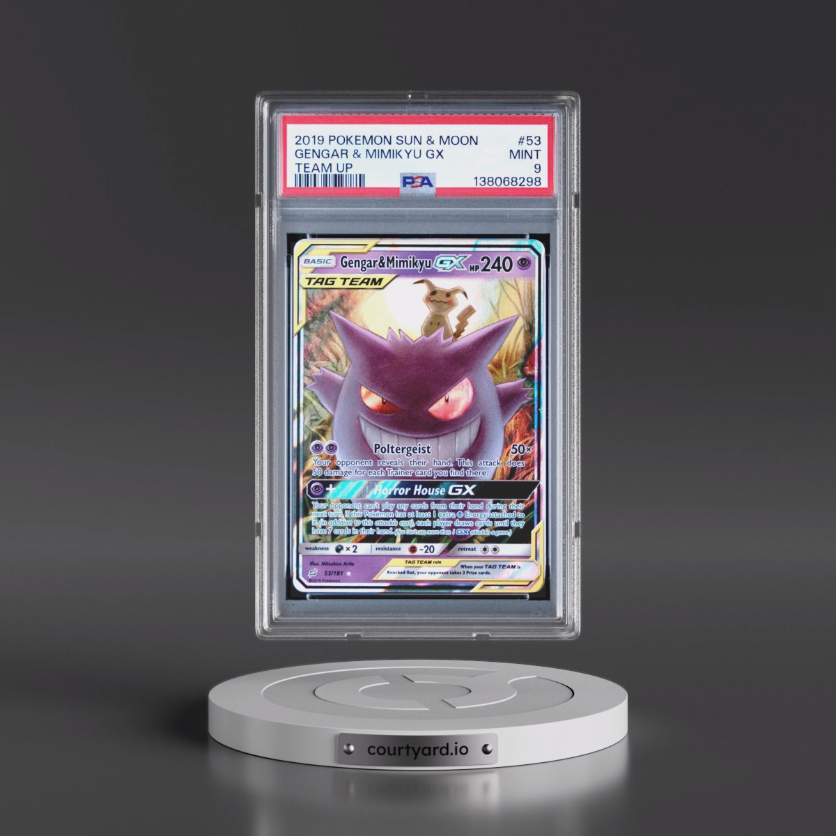 2019 Pokémon Sun & Moon Team Up #53 Gengar & Mimikyu GX - Holo (PSA 9 MINT)