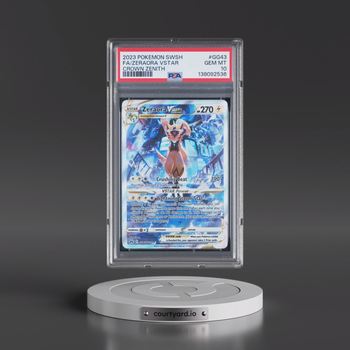 2023 Pokémon Sword and Shield Crown Zenith #GG43 Zeraora Vstar - Full Art (PSA 10 GEM MINT)