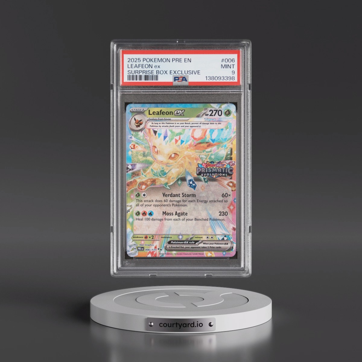 2025 Pokémon Pre EN-Prismatic Evolutions #006 Leafeon EX - Holo Surprise Box Exclusive (PSA 9 MINT)