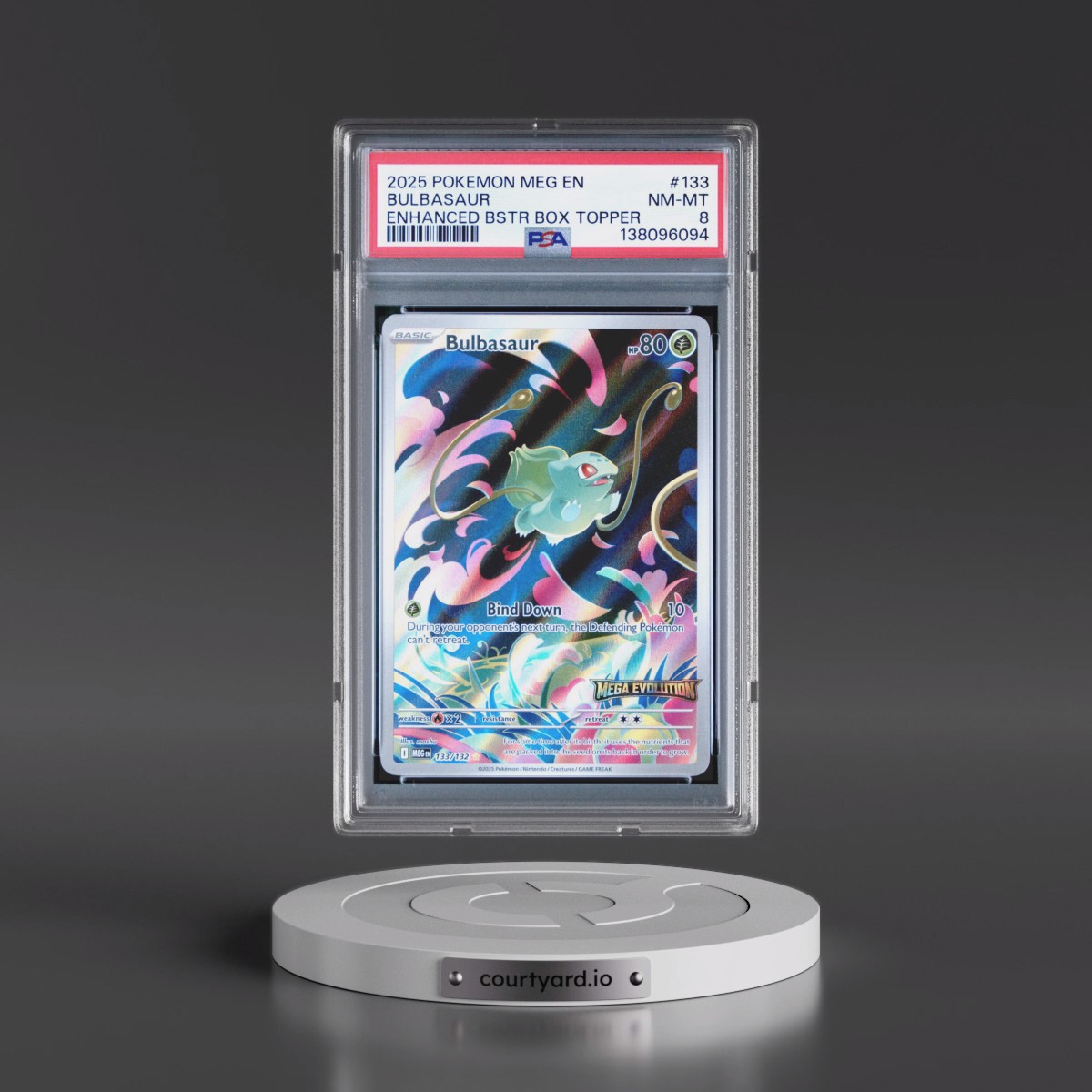 2025 Pokémon Meg EN-Mega Evolution #133 Bulbasaur - Enhanced Booster Box Topper (PSA 8 NM-MT)