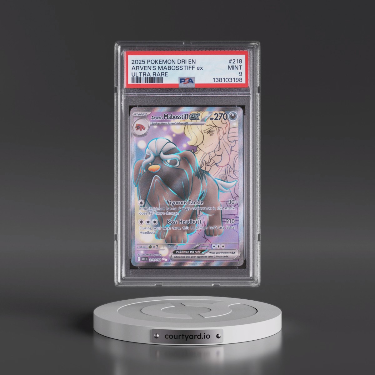 2025 Pokémon Dri EN-Destined Rivals #218 Arven's Mabosstiff EX - Holo Ultra Rare (PSA 9 MINT)
