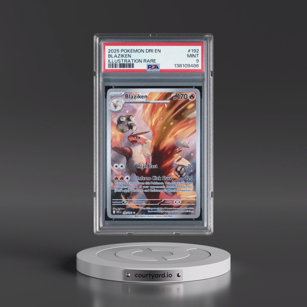 2025 Pokémon Dri EN-Destined Rivals #192 Blaziken - Illustration Rare (PSA 9 MINT)