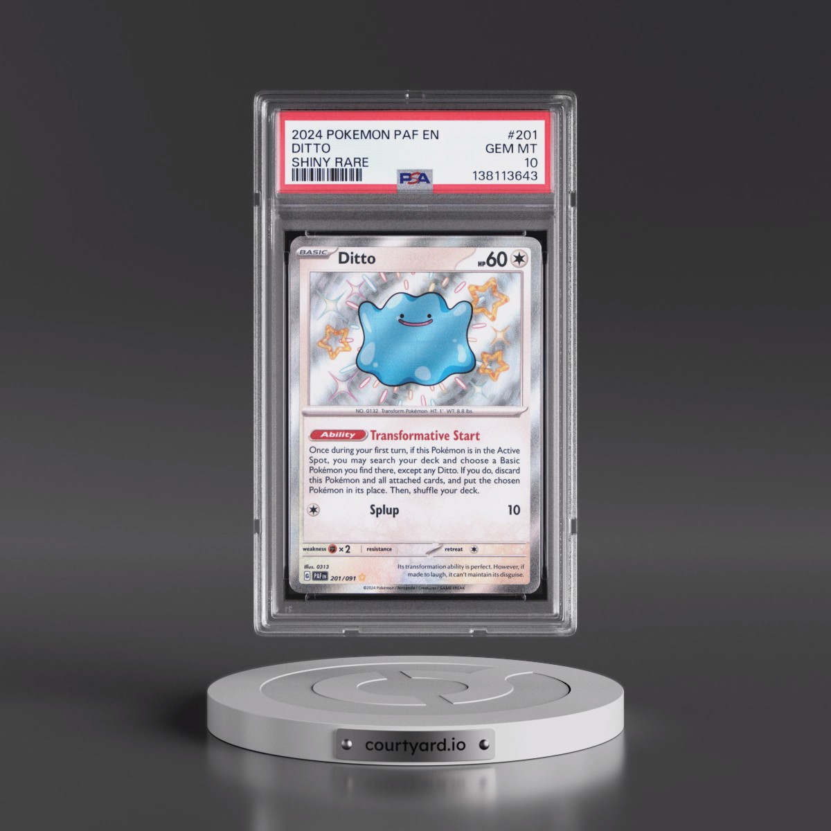 2024 Pokémon Paf EN-Paldean Fates #201 Ditto - Shiny Rare (PSA 10 GEM MINT)