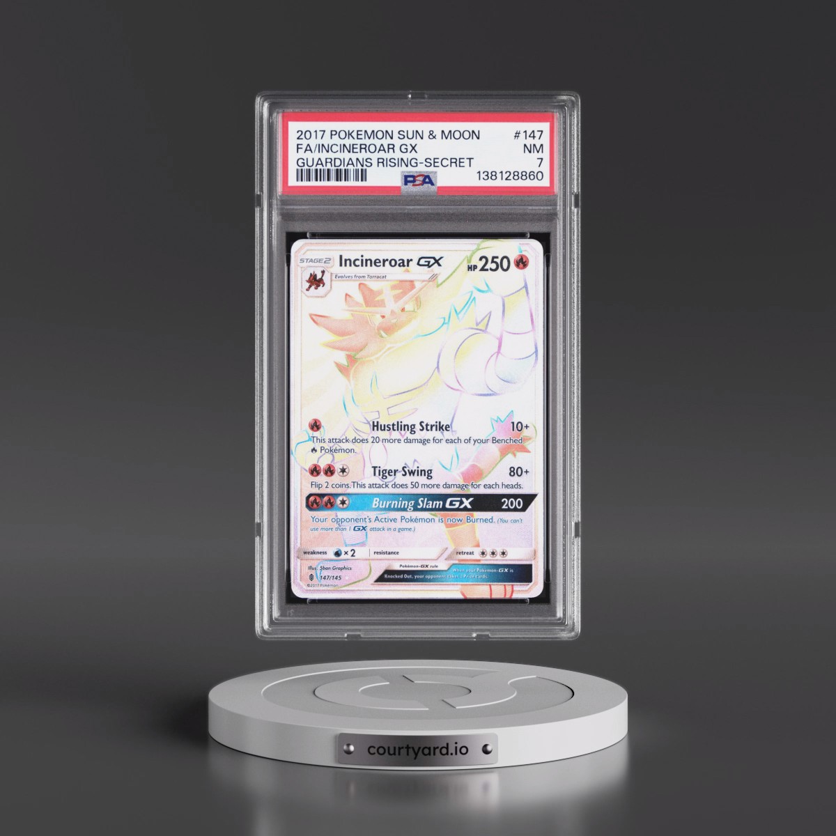 2017 Pokémon Sun & Moon Guardians Rising #147 Incineroar GX - Holo Full Art Secret (PSA 7 NM)