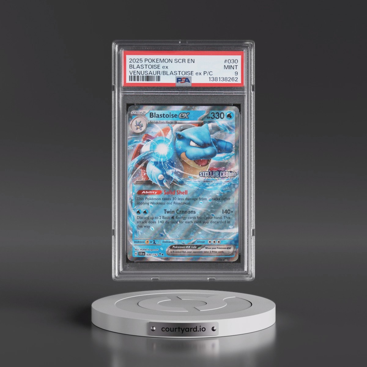 2025 Pokémon Scr EN-Stellar Crown #030 Blastoise EX - Holo Venusaur EX & Blastoise EX Premium Collection (PSA 9 MINT)