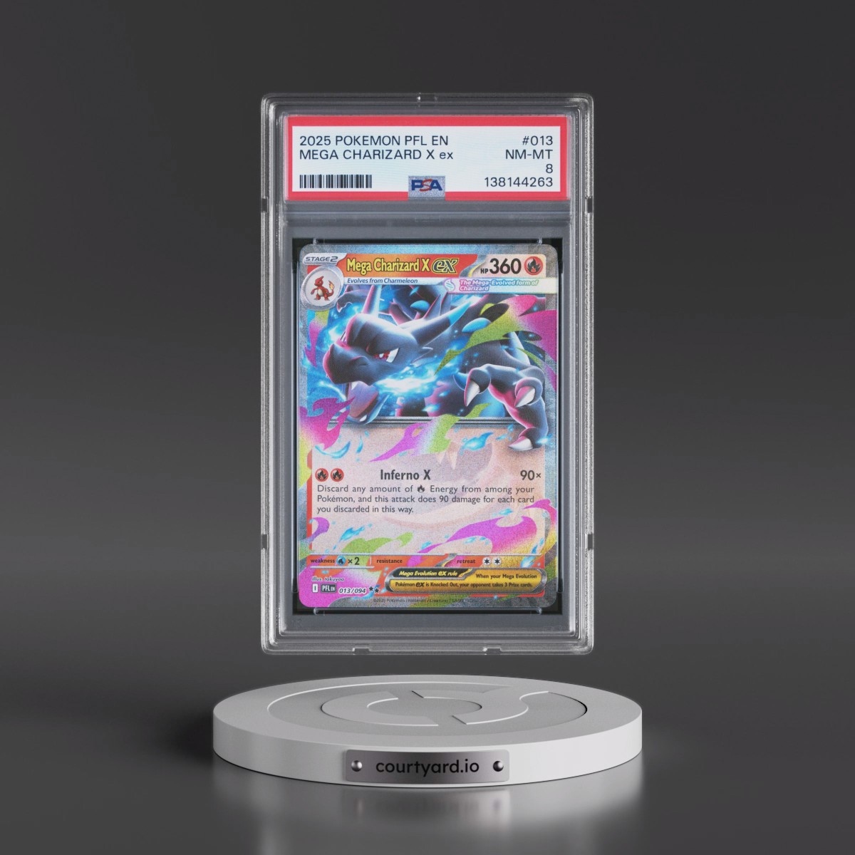 2025 Pokémon Pfl EN-Phantasmal Flames #013 Mega Charizard X EX - Holo (PSA 8 NM-MT)