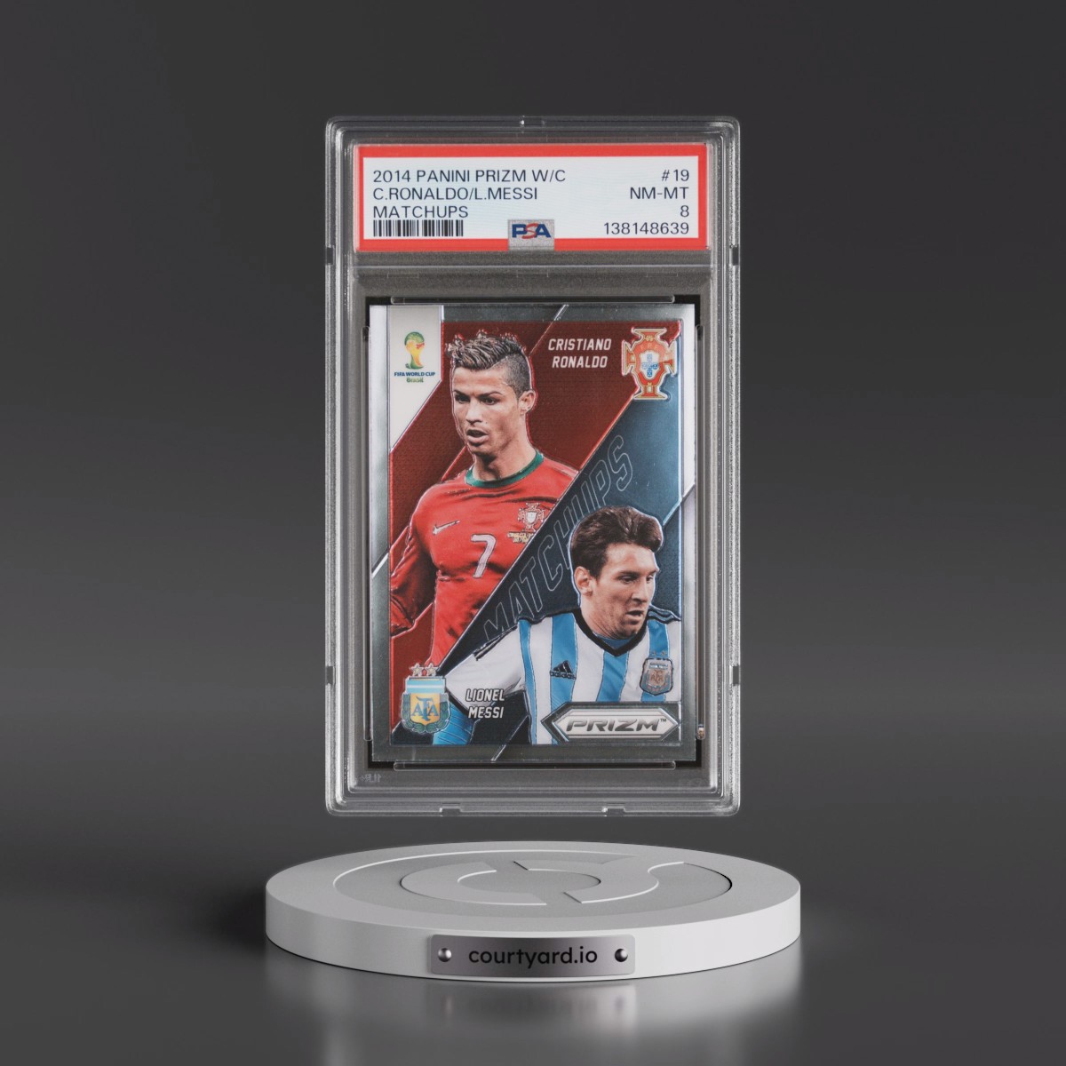 2014 Panini Prizm World Cup Matchups #19 Cristiano Ronaldo/Lionel Messi (PSA 8 NM-MT)