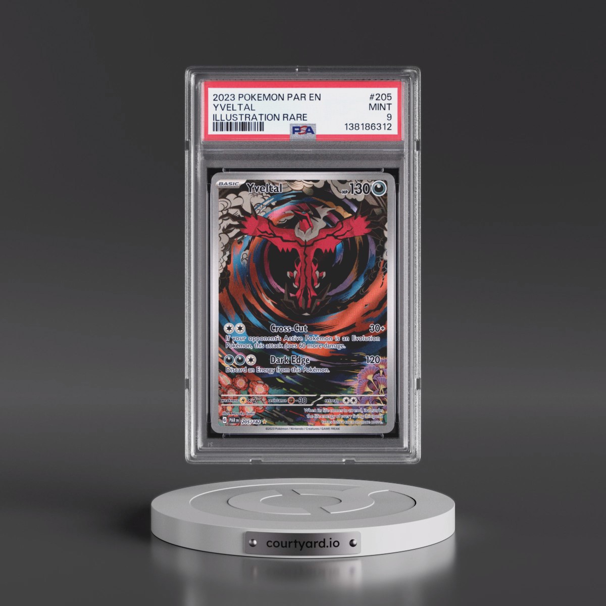 2023 Pokémon Par EN-Paradox Rift #205 Yveltal - Illustration Rare (PSA 9 MINT)
