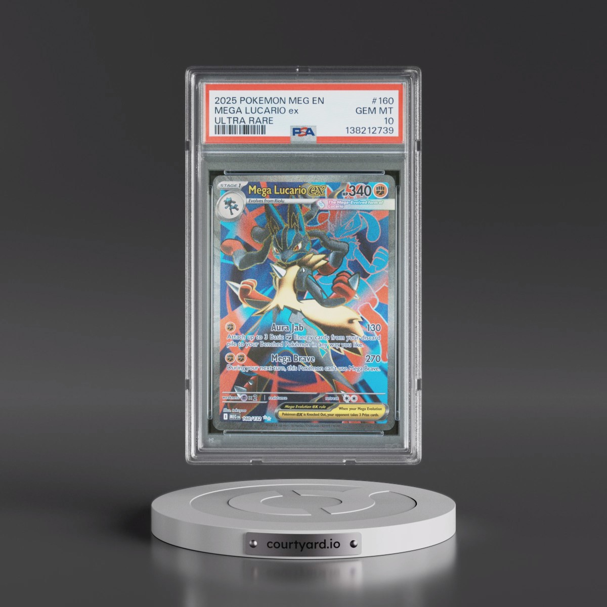 2025 Pokémon Meg EN-Mega Evolution #160 Mega Lucario EX - Holo Ultra Rare (PSA 10 GEM MINT)