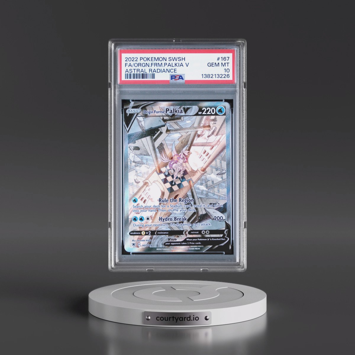 2022 Pokémon Sword & Shield Astral Radiance #167 Origin Forme Palkia V - Holo Full Art (PSA 10 GEM MINT)