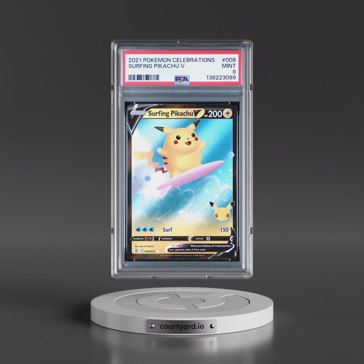 2021 Pokémon Celebrations #008 Surfing Pikachu V - Holo (PSA 9 MINT)