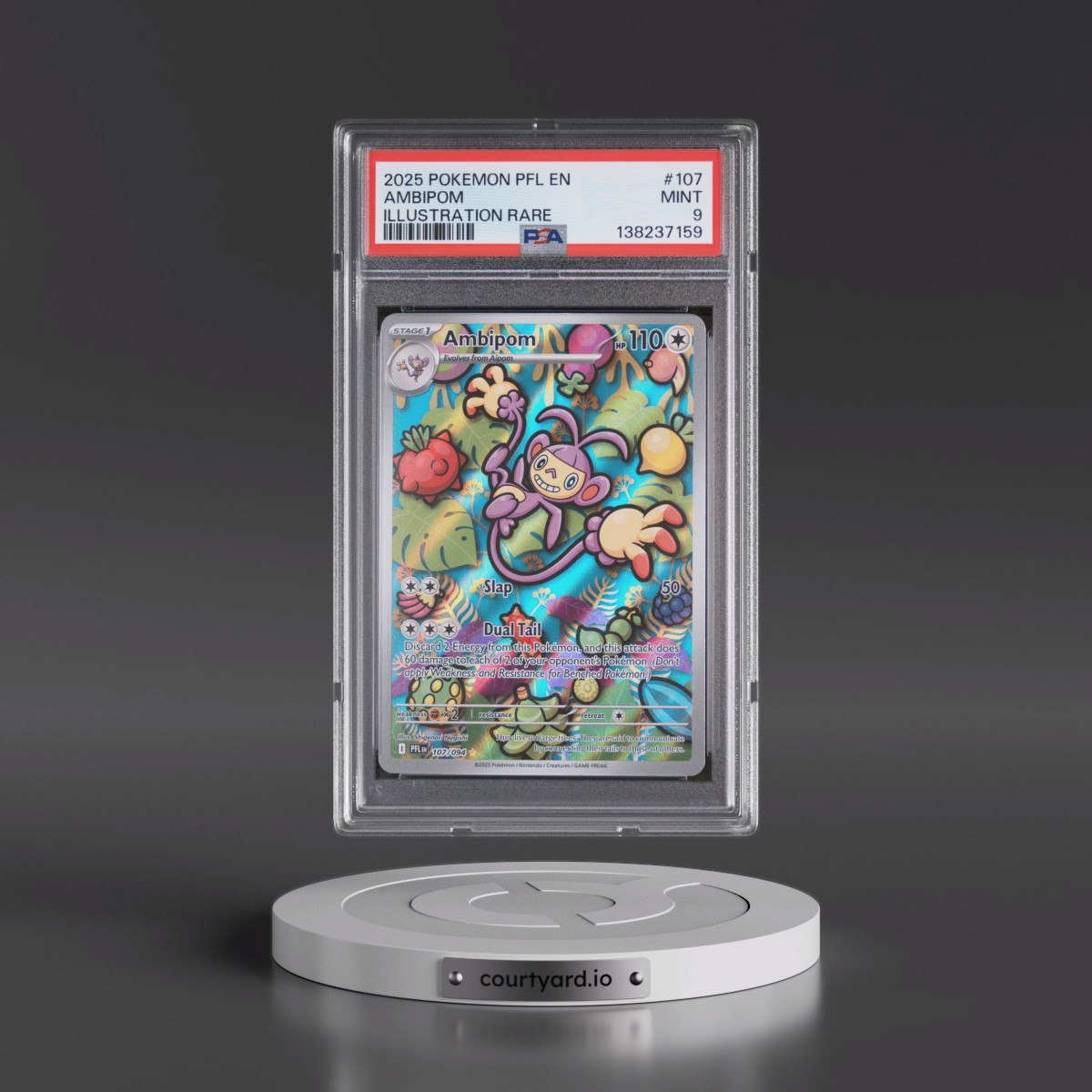 2025 Pokémon Pfl EN-Phantasmal Flames #107 Ambipom - Illustration Rare (PSA 9 MINT)