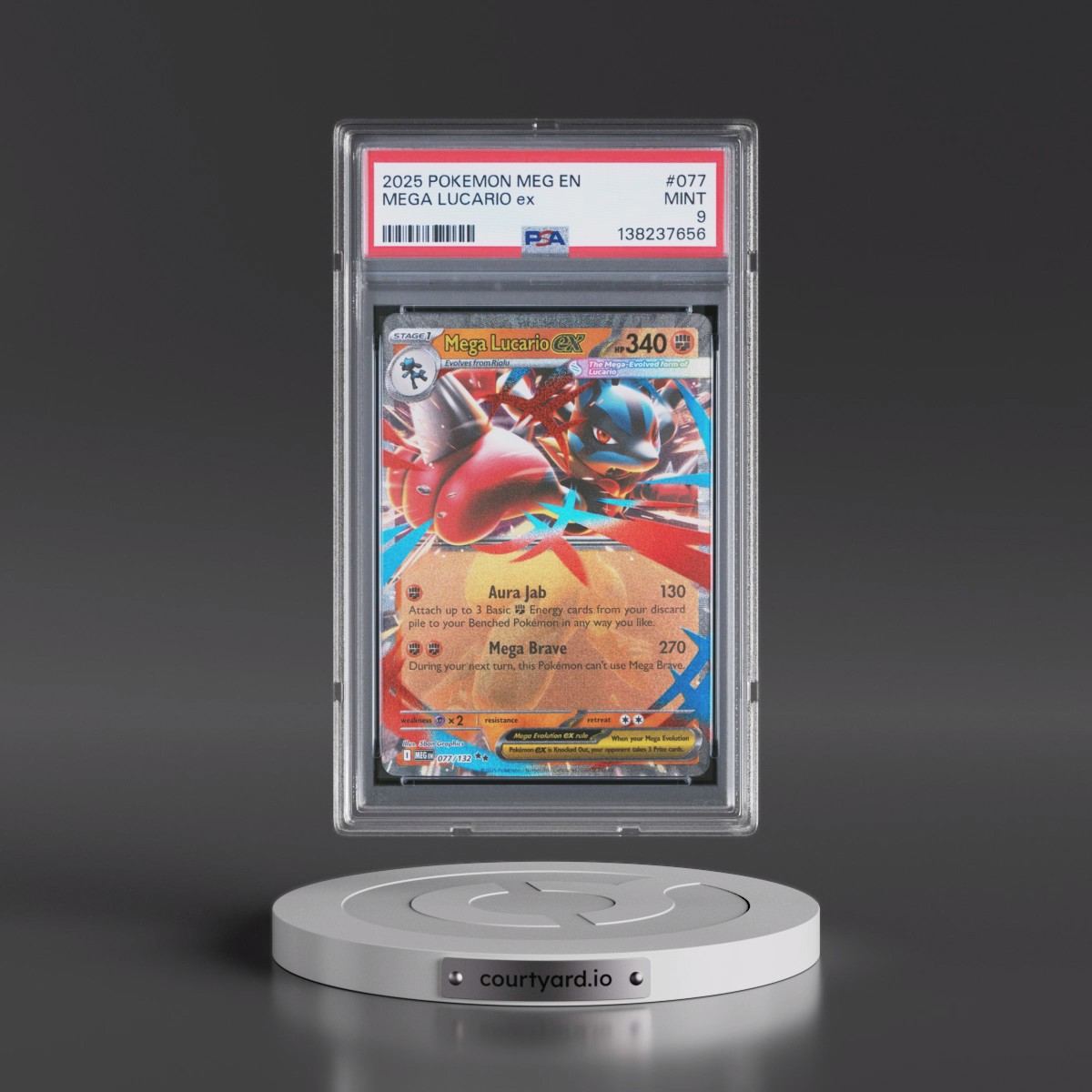 2025 Pokémon Meg EN-Mega Evolution #077 Mega Lucario EX - Holo (PSA 9 MINT)