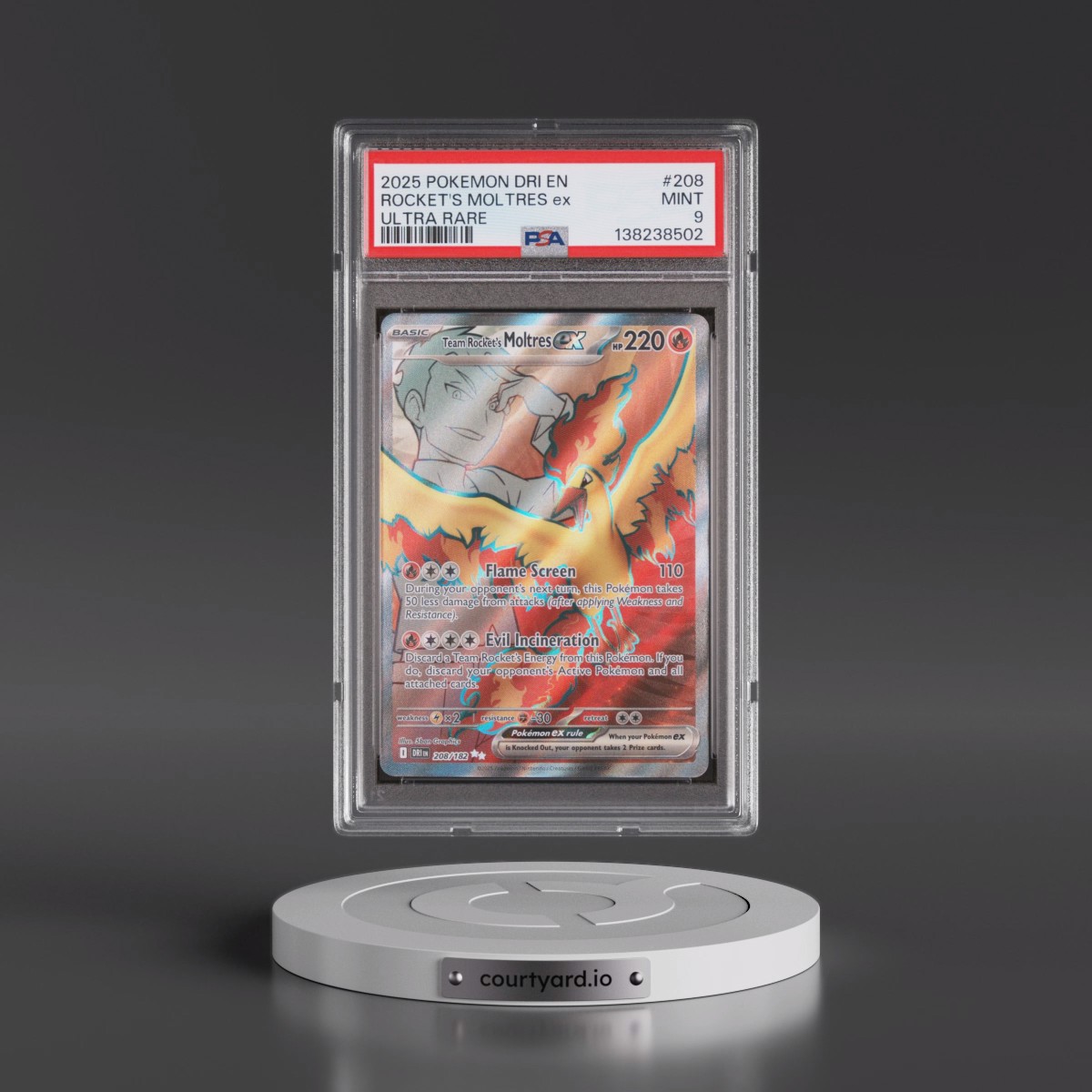 2025 Pokémon Dri EN-Destined Rivals #208 Team Rocket's Moltres EX - Holo Ultra Rare (PSA 9 MINT)