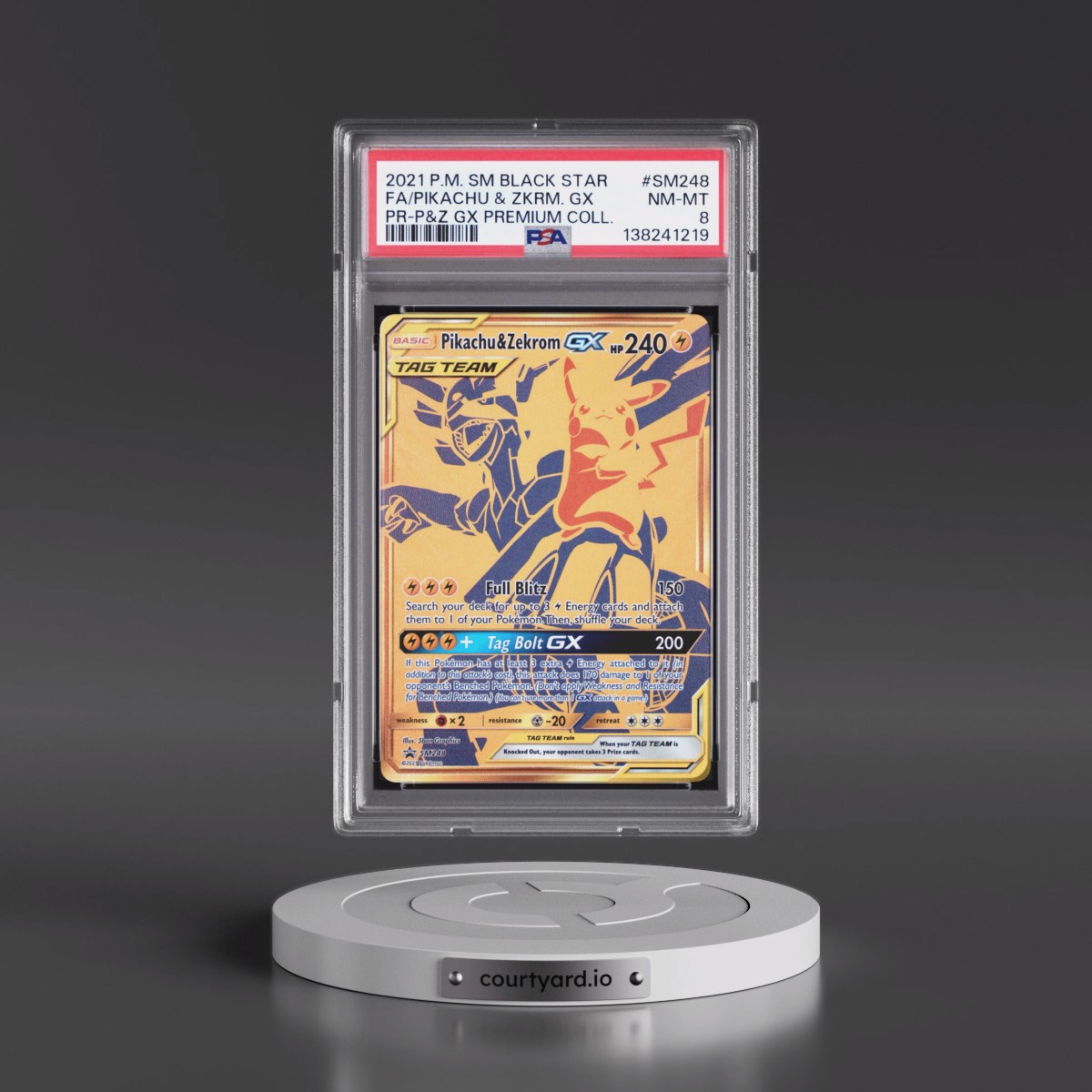 2021 Pokémon SM Black Star Promo Pikachu & Zekrom GX - Holo Full Art Pikachu & Zekrom GX Premium Collection #SM248 PSA 8