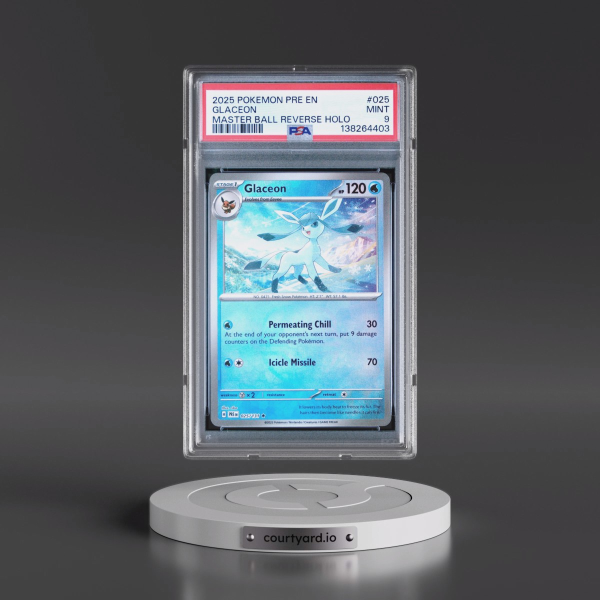 2025 Pokémon Pre EN-Prismatic Evolutions #025 Glaceon - Reverse Holo Master Ball (PSA 9 MINT)