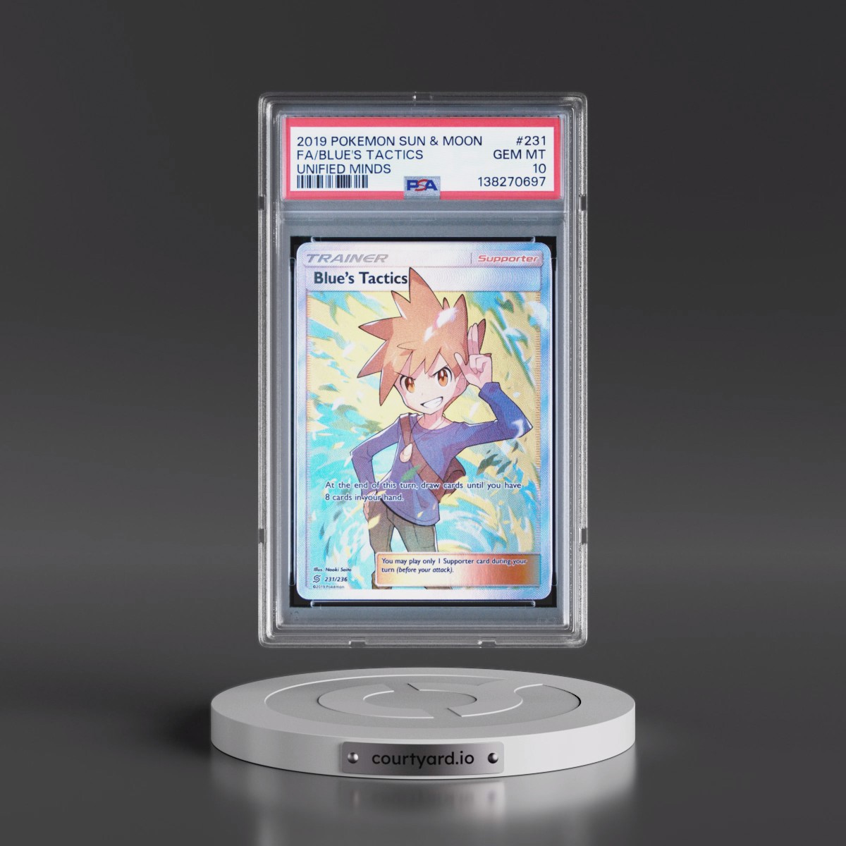 2019 Pokémon Sun & Moon Unified Minds #231 Blue's Tactics - Full Art (PSA 10 GEM MINT)
