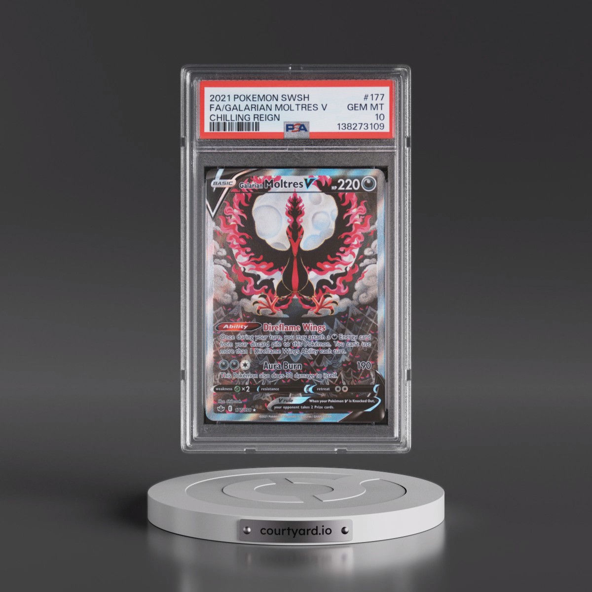 2021 Pokémon Sword & Shield Chilling Reign #177 Galarian Moltres V - Holo Full Art (PSA 10 GEM MINT)