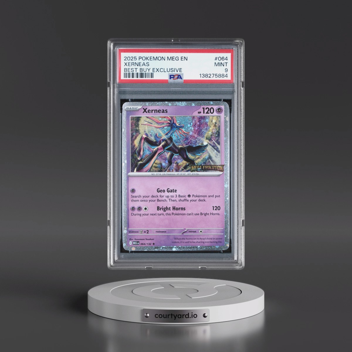2025 Pokémon Meg EN-Mega Evolution #064 Xerneas - Best Buy Exclusive (PSA 9 MINT)