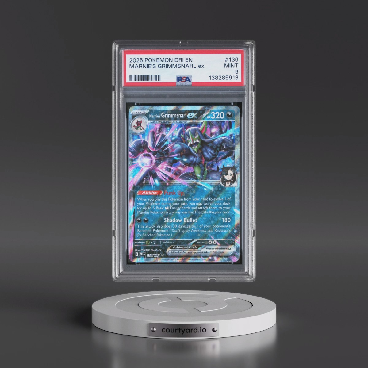 2025 Pokémon Dri EN-Destined Rivals #136 Marnie's Grimmsnarl EX - Holo (PSA 9 MINT)