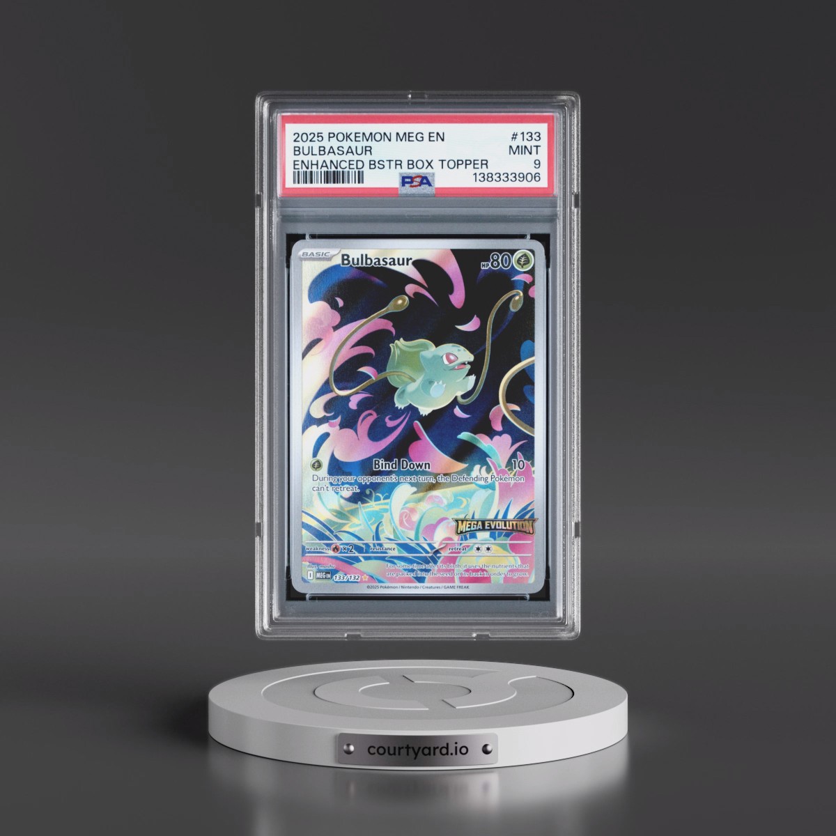 2025 Pokémon Meg EN-Mega Evolution #133 Bulbasaur - Enhanced Booster Box Topper (PSA 9 MINT)