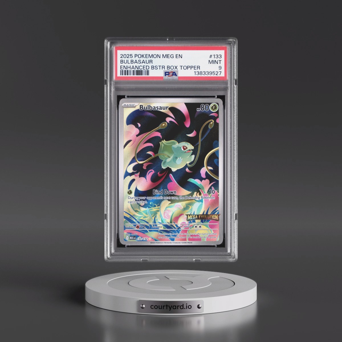 2025 Pokémon Meg EN-Mega Evolution #133 Bulbasaur - Enhanced Booster Box Topper (PSA 9 MINT)