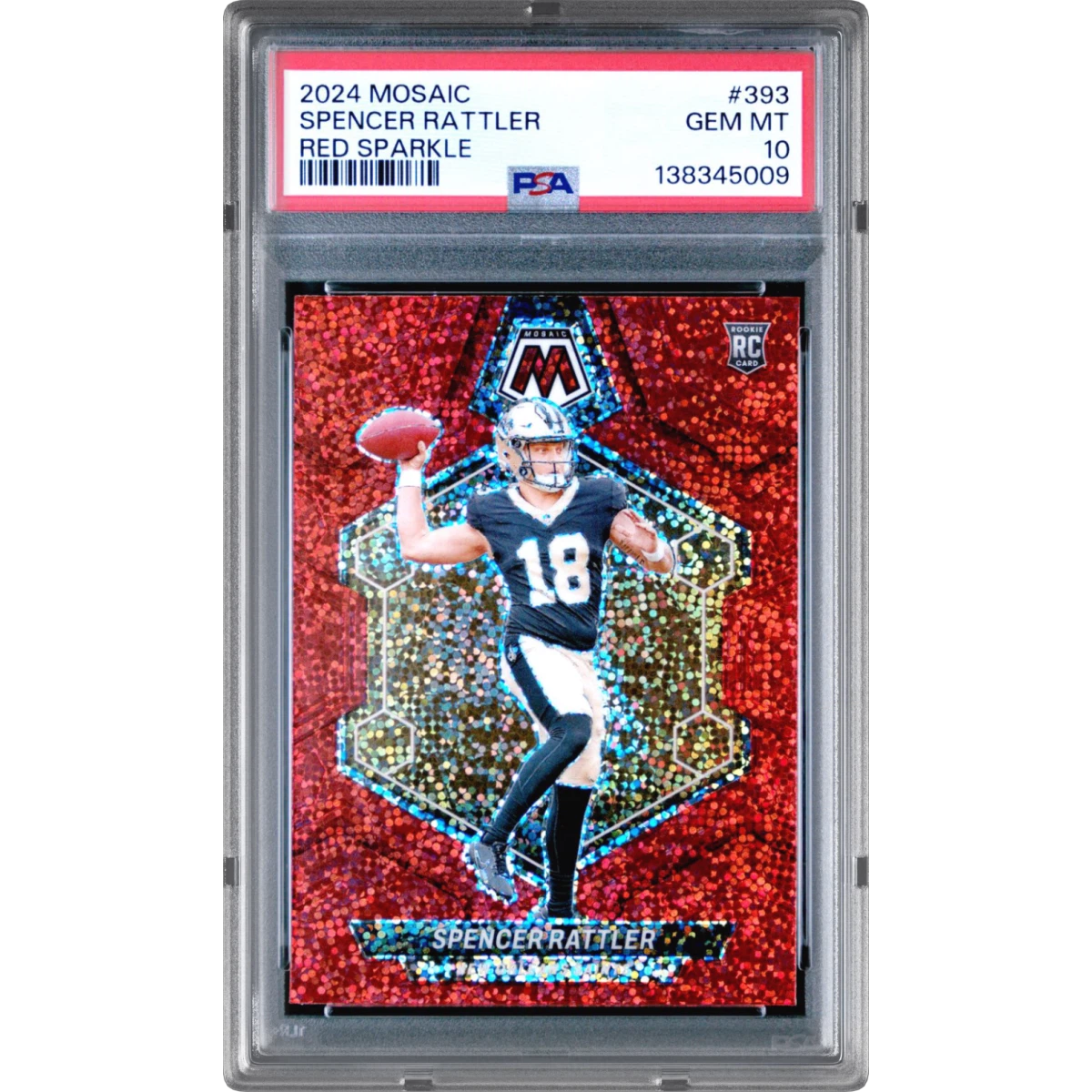 2024 Panini Mosaic #393 Spencer Rattler - Red Sparkle (PSA 10 GEM MINT)