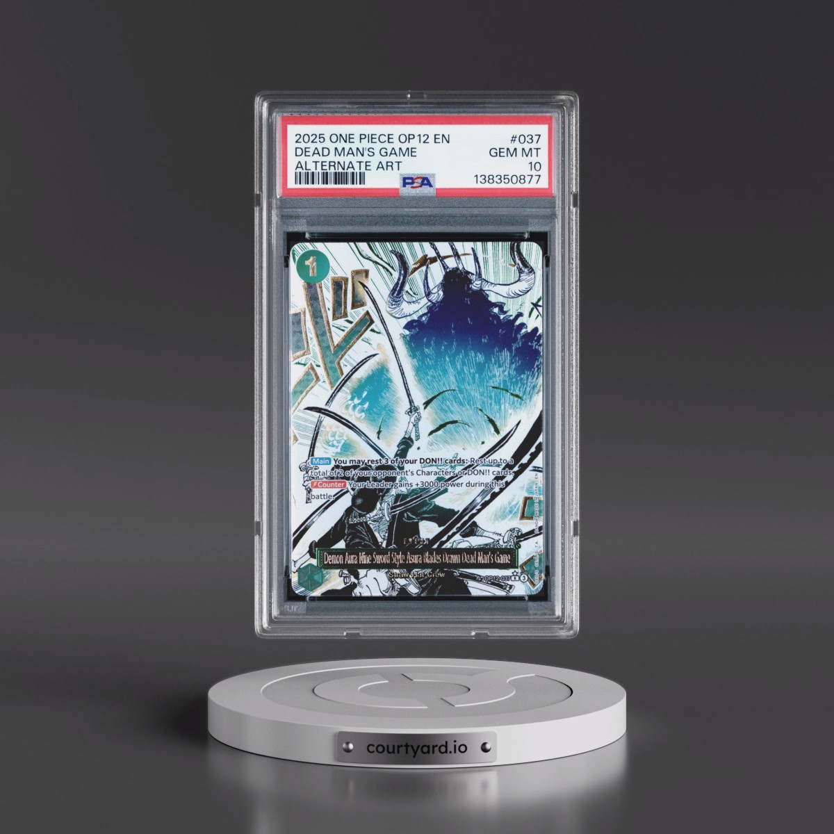 2025 One Piece OP12-Legacy of the Master #037 Demon Aura Nine-Sword Style Asura Blades Drawn Dead Man's Game - Alternate Art (PSA 10 GEM MINT)