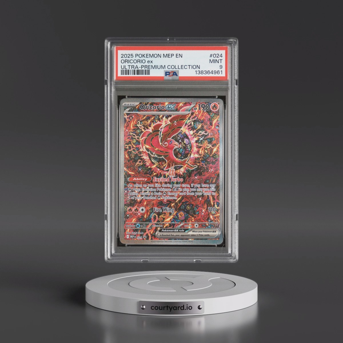 2025 Pokémon Mep EN-Me Black Star Promo #024 Oricorio EX - Holo Mega Charizard X EX Ultra-Premium Collection (PSA 9 MINT)