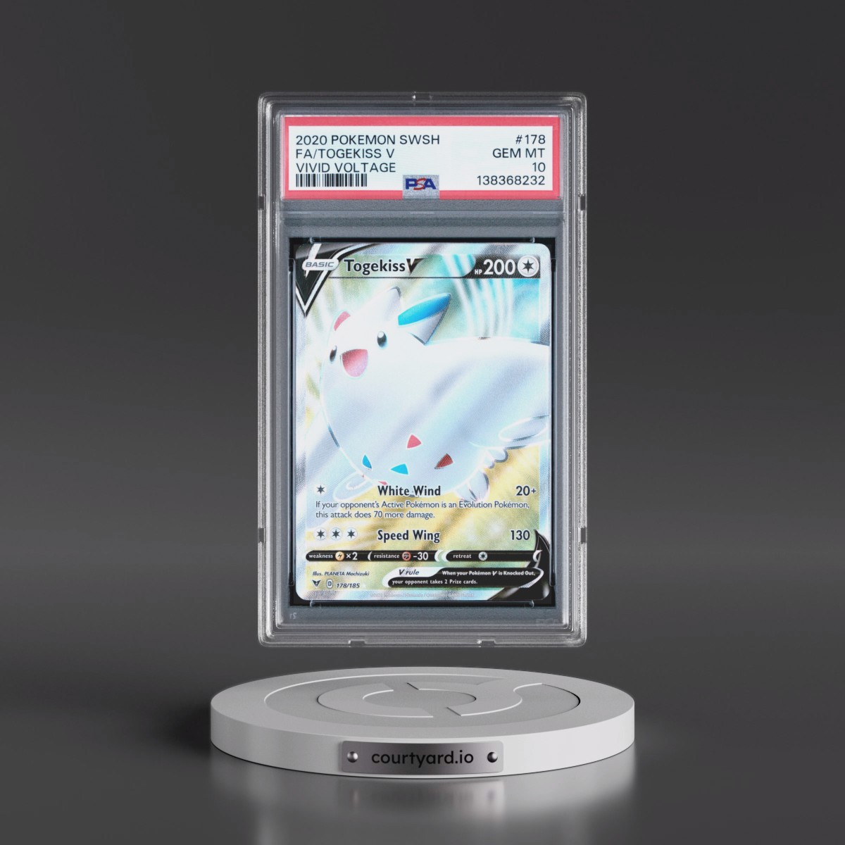 2020 Pokémon Sword & Shield Vivid Voltage #178 Togekiss V - Holo Full Art (PSA 10 GEM MINT)