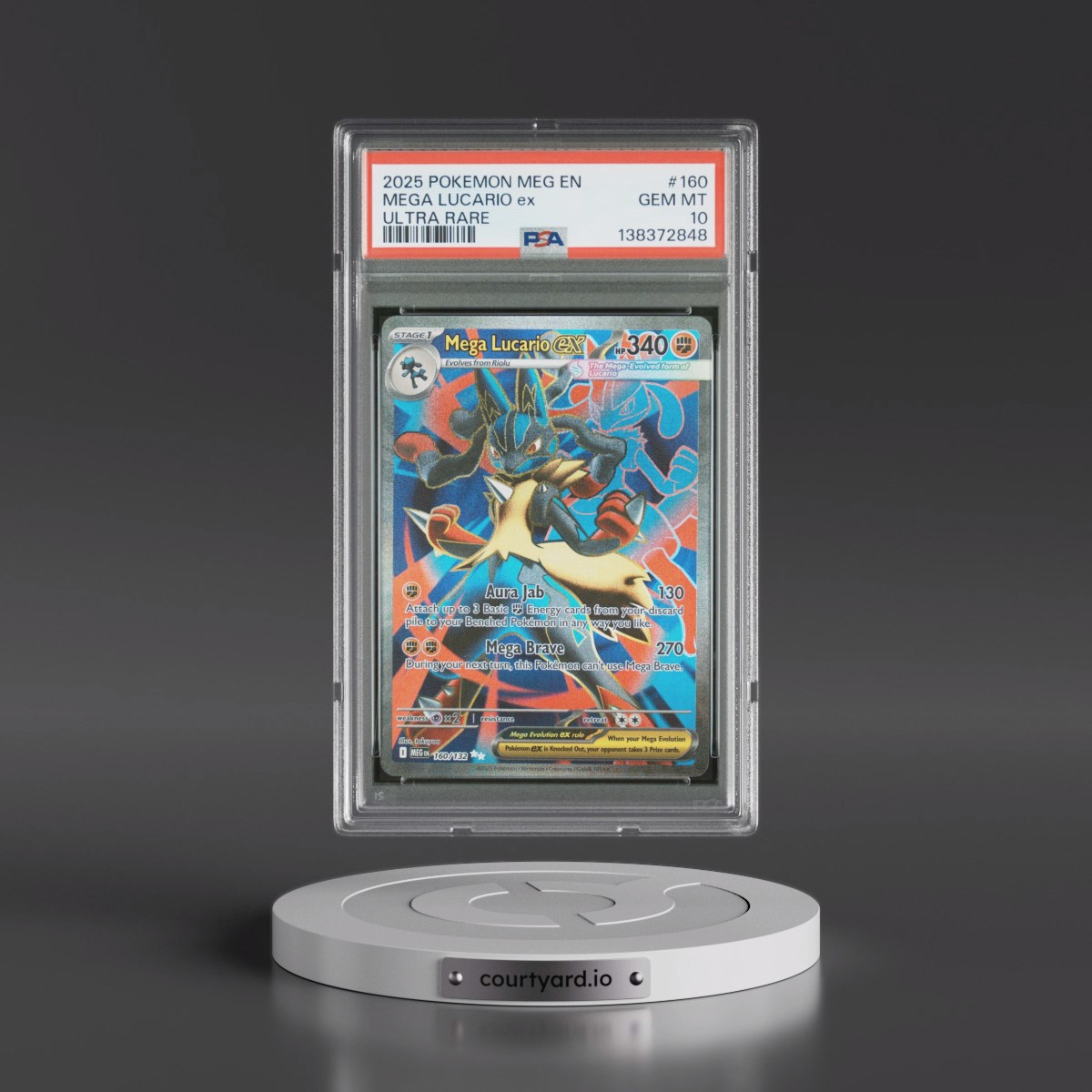 2025 Pokémon Meg EN-Mega Evolution #160 Mega Lucario EX - Holo Ultra Rare (PSA 10 GEM MINT)