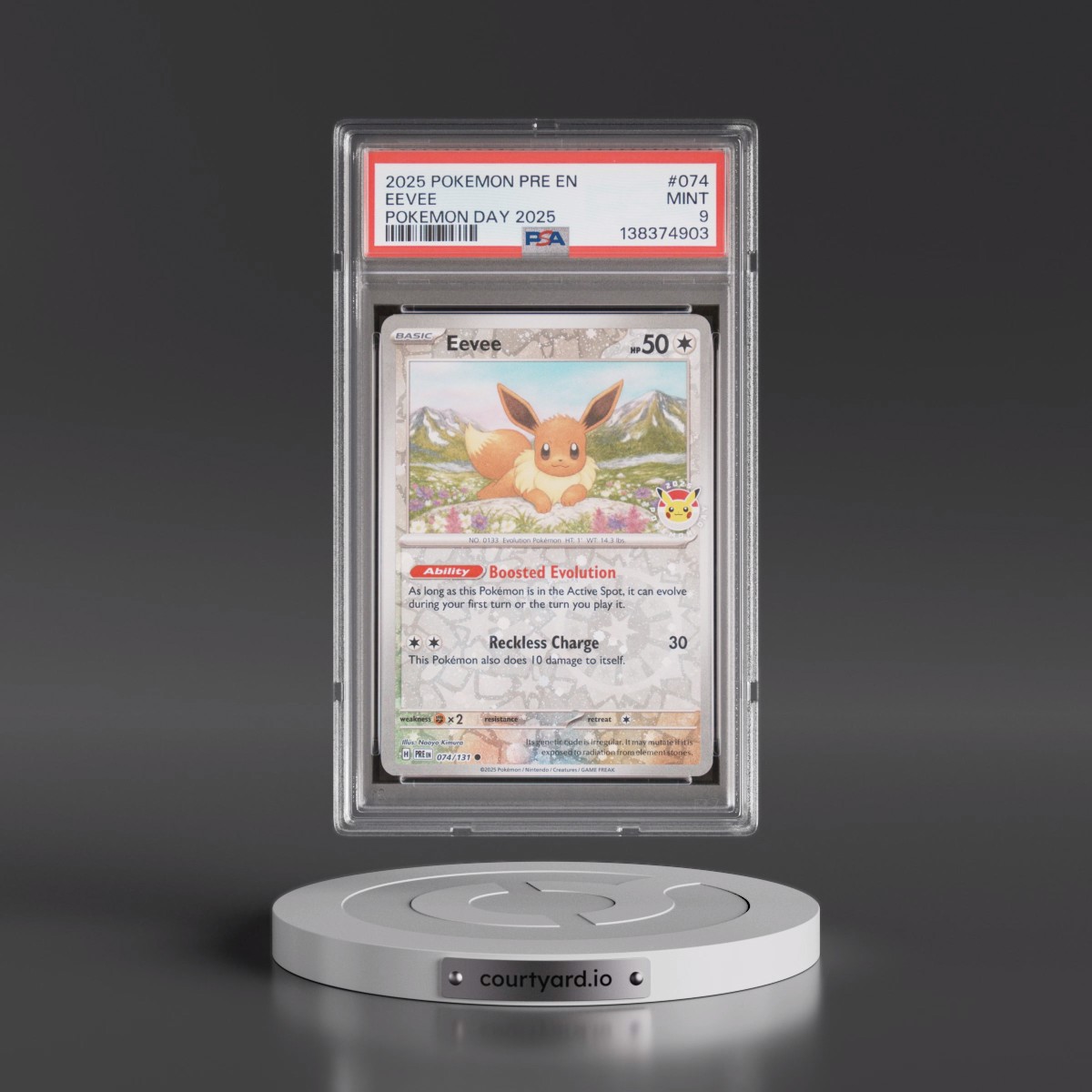2025 Pokémon Pre EN-Prismatic Evolutions #074 Eevee - Pokemon Day 2025 (PSA 9 MINT)
