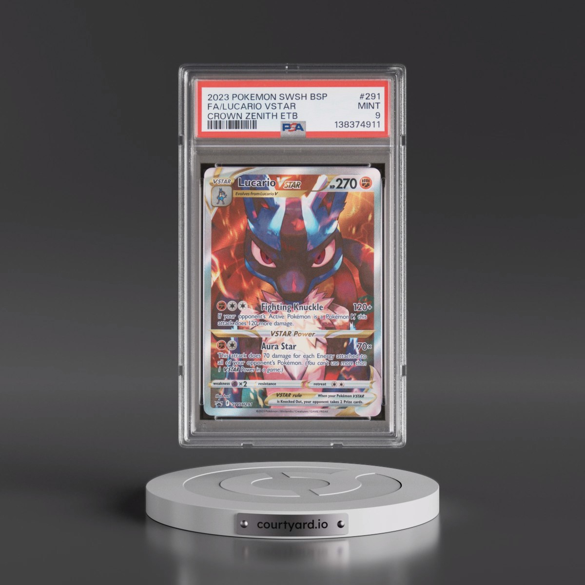2023 Pokémon Swsh Black Star Promo #291 Lucario Vstar - Full Art Crown Zenith Elite Trainer Box (PSA 9 MINT)