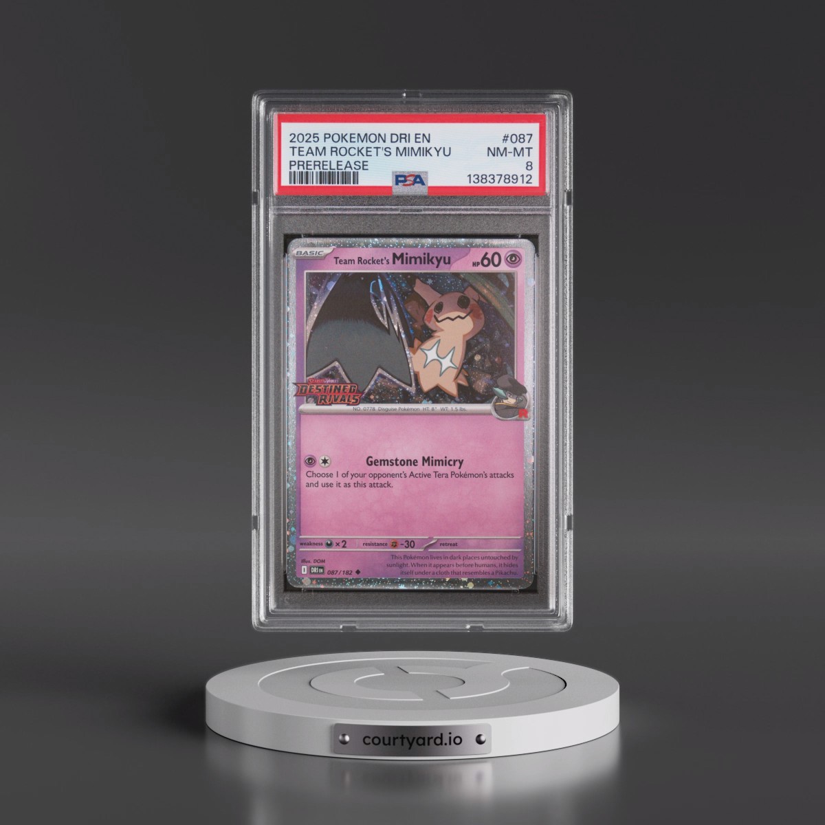 2025 Pokémon Dri EN-Destined Rivals #087 Team Rocket's Mimikyu - Prerelease (PSA 8 NM-MT)