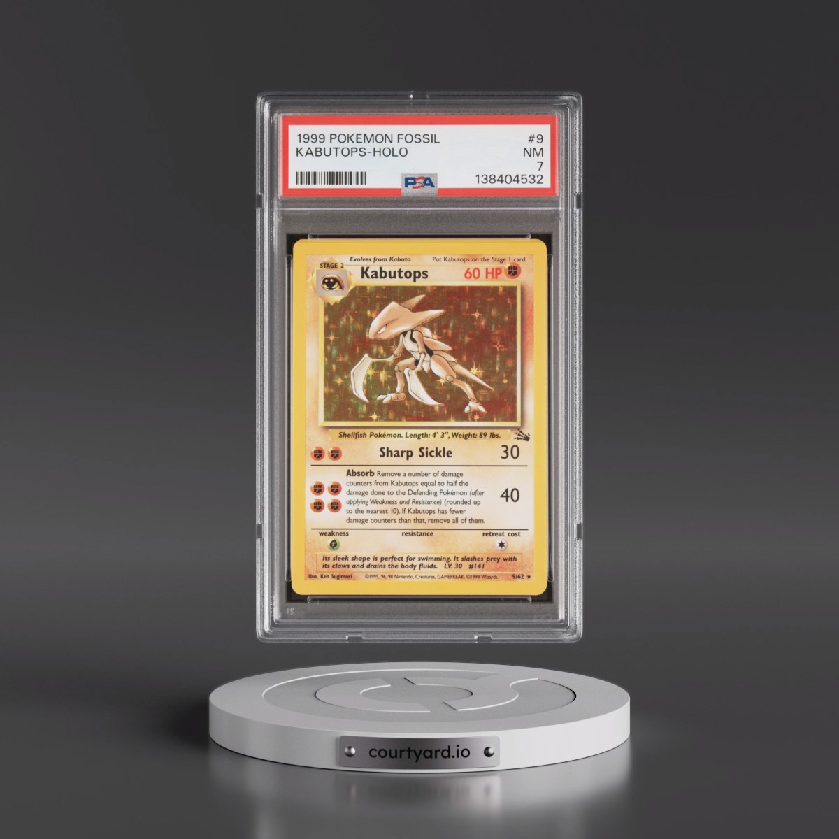 1999 Pokémon Fossil #9 Kabutops - Holo (PSA 7 NM)