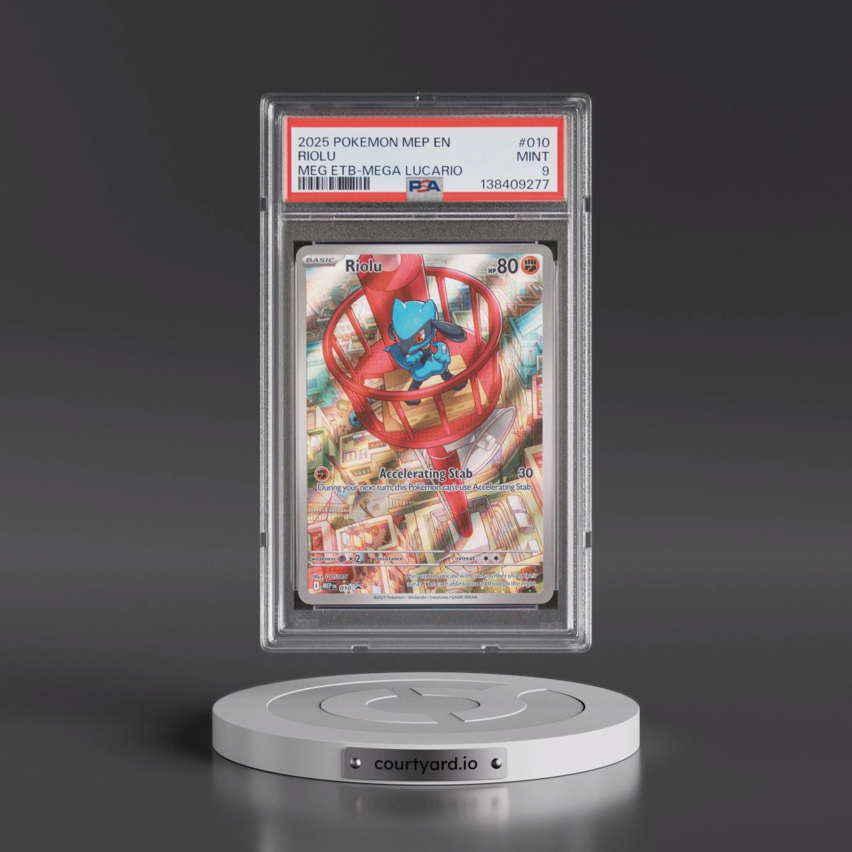 2025 Pokémon Mep EN-Me Black Star Promo #010 Riolu - Mega Evolution Elite Trainer Box-Mega Lucario (PSA 9 MINT)