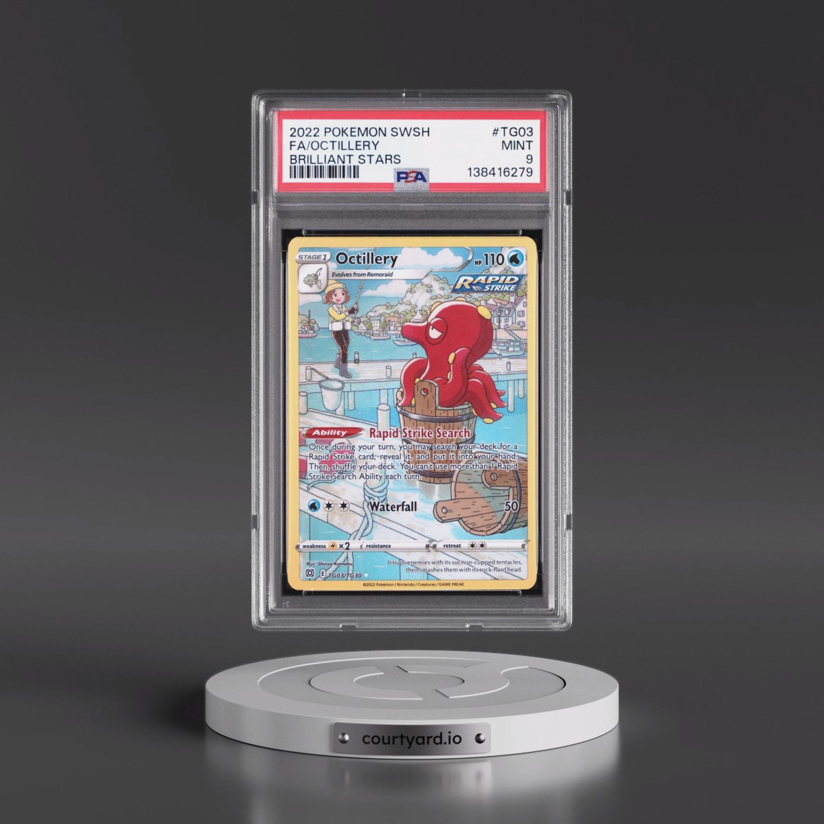 2022 Pokémon Sword & Shield Brilliant Stars #TG03 Octillery - Full Art (PSA 9 MINT)
