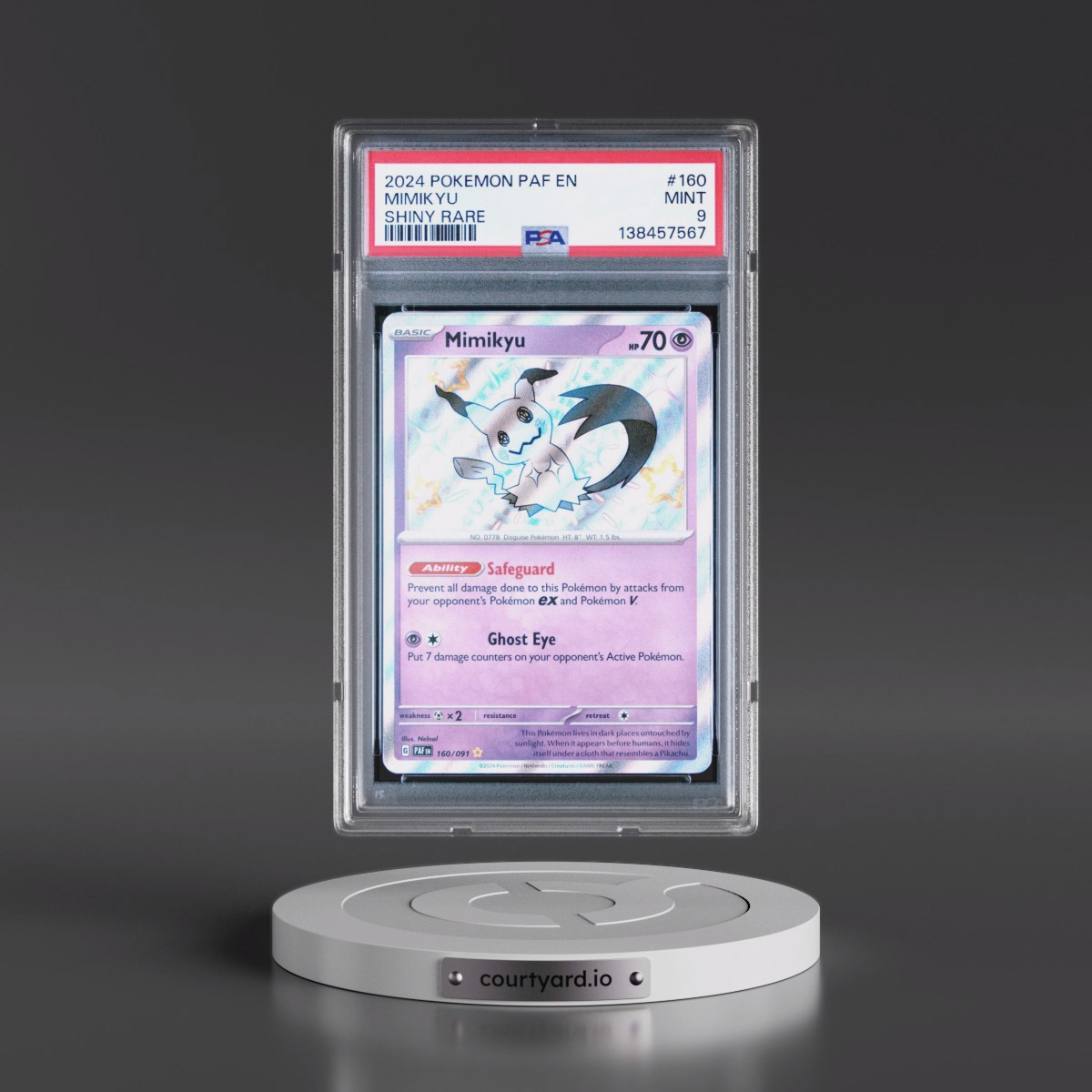 2024 Pokémon Paf EN-Paldean Fates #160 Mimikyu - Shiny Rare (PSA 9 MINT)