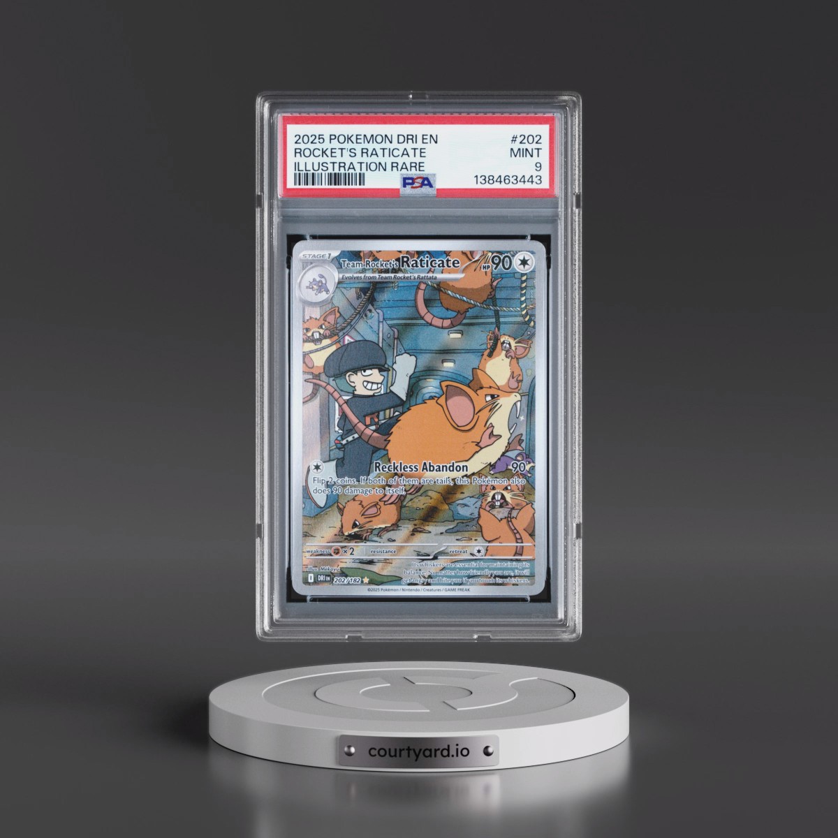 2025 Pokémon Dri EN-Destined Rivals #202 Team Rocket's Raticate - Illustration Rare (PSA 9 MINT)