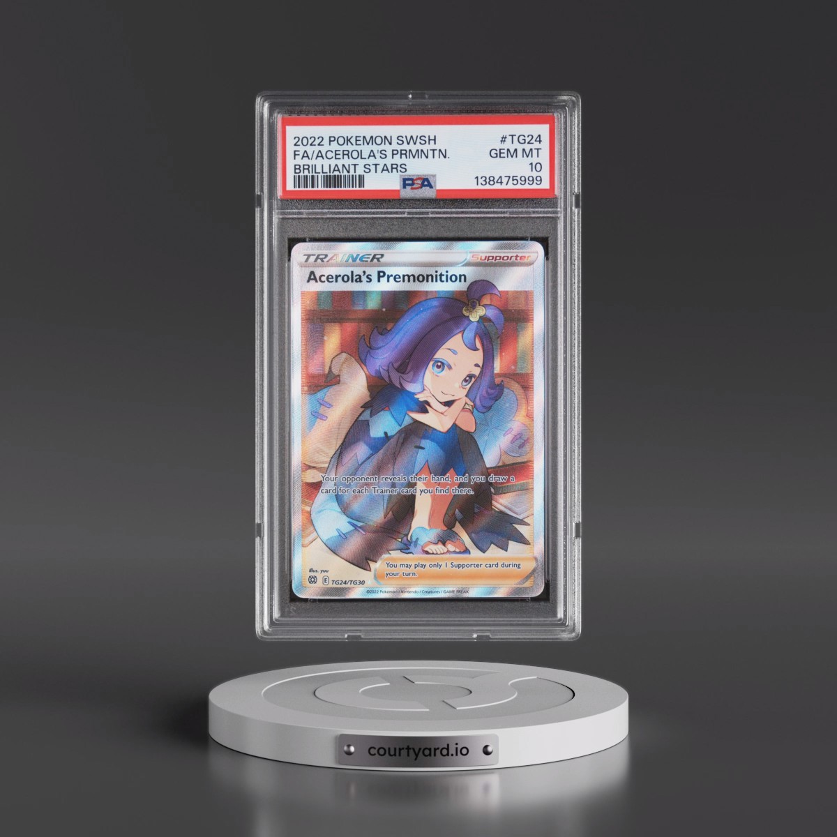 2022 Pokémon Sword & Shield Brilliant Stars #TG24 Acerola's Premonition - Full Art (PSA 10 GEM MINT)
