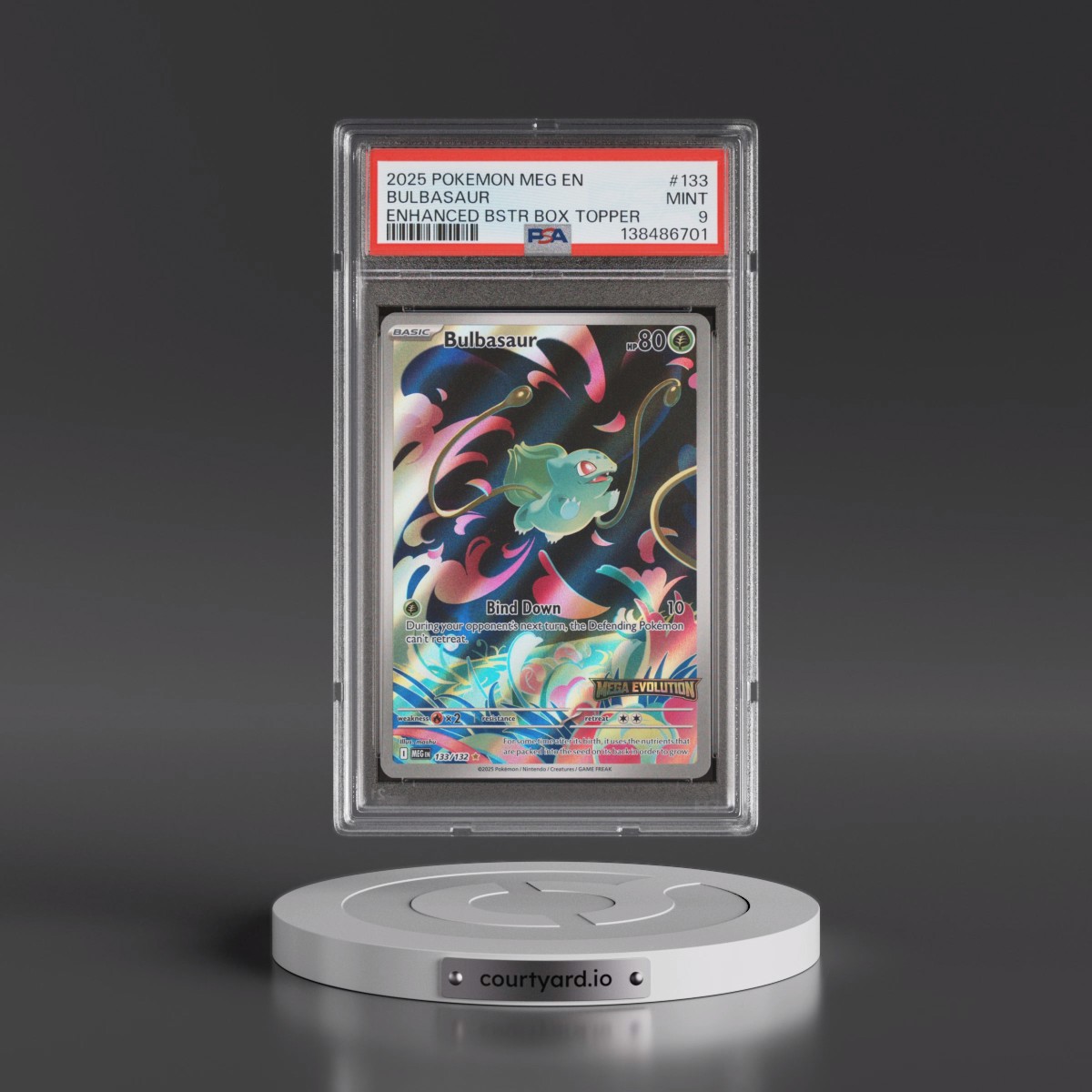 2025 Pokémon Meg EN-Mega Evolution #133 Bulbasaur - Enhanced Booster Box Topper (PSA 9 MINT)
