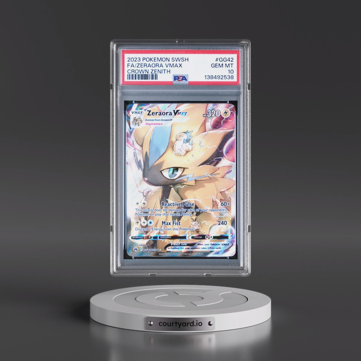 2023 Pokémon Sword and Shield Crown Zenith #GG42 Zeraora Vmax - Full Art (PSA 10 GEM MINT)
