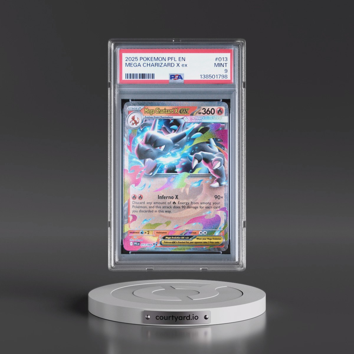 2025 Pokémon Pfl EN-Phantasmal Flames #013 Mega Charizard X EX - Holo (PSA 9 MINT)