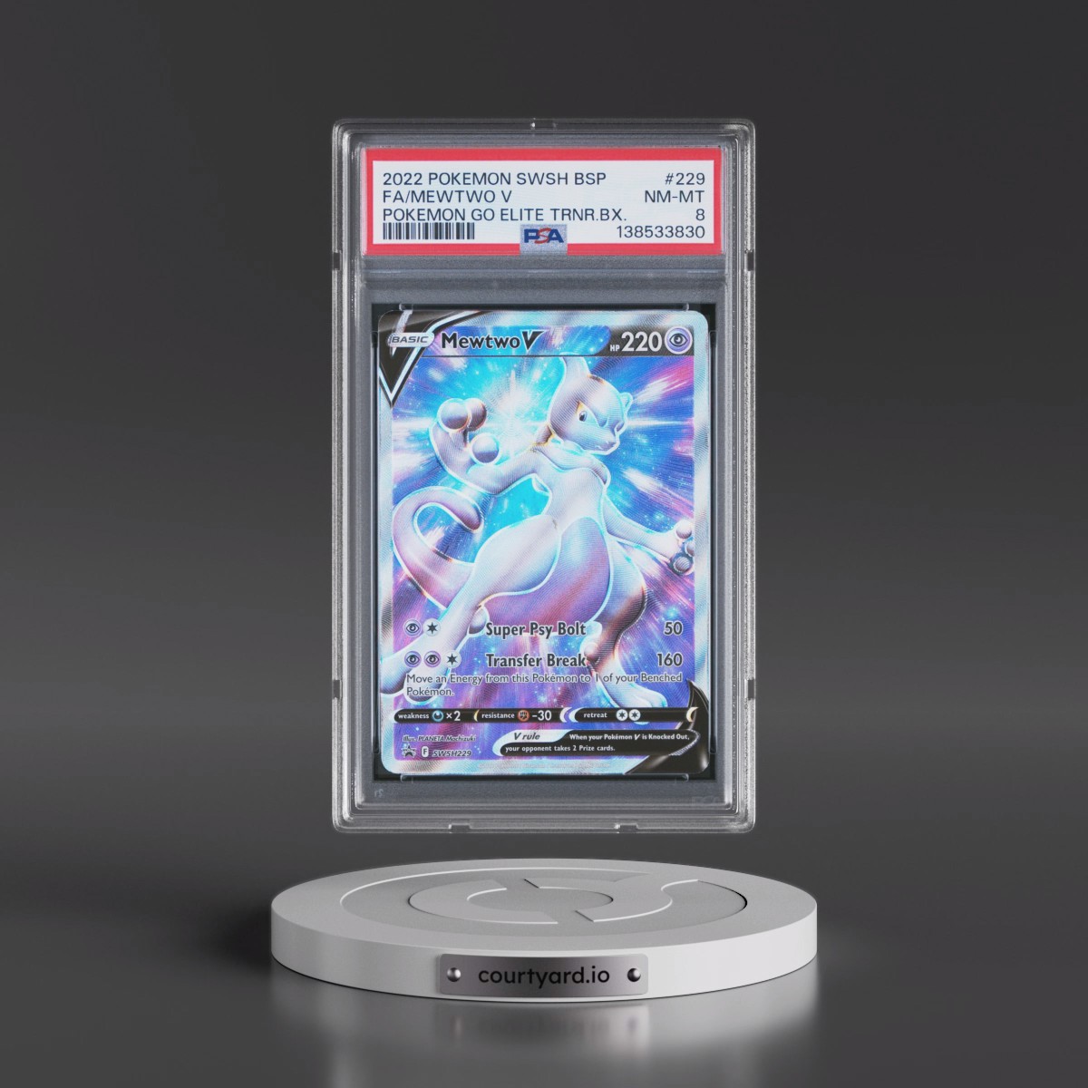 2022 Pokémon Swsh Black Star Promo #229 Mewtwo V - Holo Full Art Pokemon Go Elite Trainer Box (PSA 8 NM-MT)